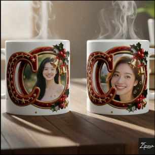 Luxuriöser roter Samt Gold Weihnachtsbuchstabe c Kaffeetasse