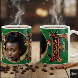 Luxuriöser roter Samt Gold Weihnachtsbuchstabe F Kaffeetasse