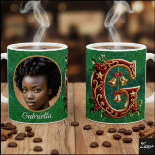 Luxuriöser roter Samt Gold Weihnachtsbuchstabe G Kaffeetasse