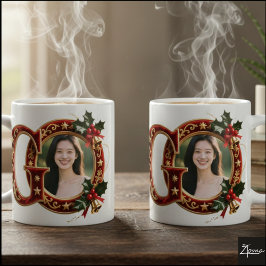 Luxuriöser roter Samt Gold Weihnachtsbuchstabe G Kaffeetasse