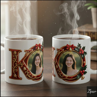 Luxuriöser roter Samt Gold Weihnachtsbuchstabe K Kaffeetasse