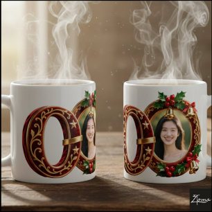 Luxuriöser roter Samt Gold Weihnachtsbuchstabe O Kaffeetasse