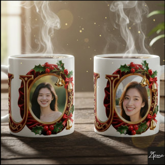 Luxuriöser roter Samt Gold Weihnachtsbuchstabe U Kaffeetasse