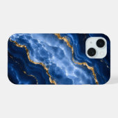 Luxuriöser Saphir-Marmor-Achat iPhone 15 Hülle (Rückseite (Horizontal))