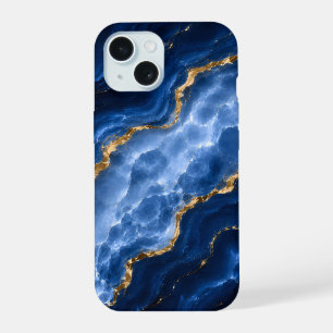 Luxuriöser Saphir-Marmor-Achat iPhone 15 Hülle