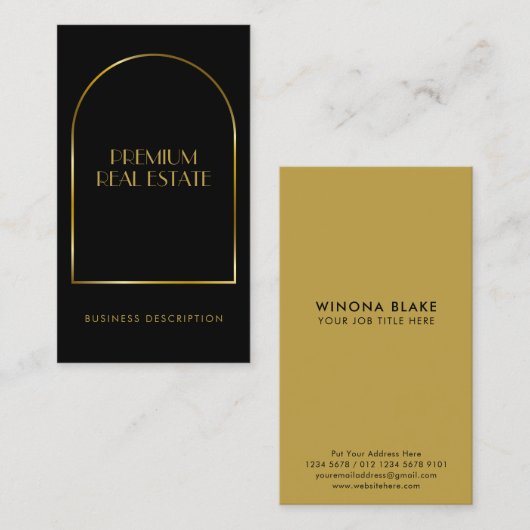 Luxuriöser Schwarz & Gold Arch Rahmen Visitenkarte (Vorne/Hinten)