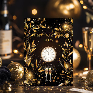 Luxuriöser Schwarz-Gold Silvester Countdown Einladung