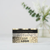 Luxuriöser Schwarz-Gold-Sparkling-Glitzer mit Logo Visitenkarte (Stehend Vorderseite)