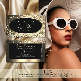 Luxuriöser Schwarz-Gold-Sparkling-Glitzer mit Mono Visitenkarte