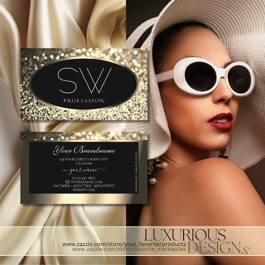 Luxuriöser Schwarz-Gold-Sparkling-Glitzer mit Mono Visitenkarte