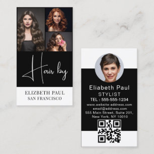 Luxuriöser Schwarz-Weiß-Friseur 3 Foto Visitenkarte