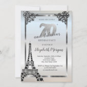 Luxuriöser Schwarzer Eiffelturm, Grenze 70. Geburt Einladung (Vorderseite)