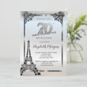 Luxuriöser Schwarzer Eiffelturm, Grenze 70. Geburt Einladung (Stehend Vorderseite)