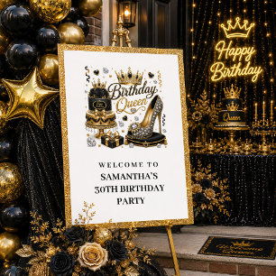 Luxuriöser schwarzer Gold-Glitter-Geburtstags-Köni Poster