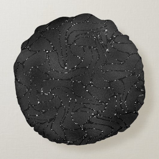 Luxuriöser schwarzer Hintergrund mit glitzerndem M Rundes Kissen (Rückseite)