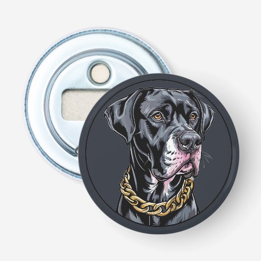 Luxuriöser schwarzer Hund mit Goldkette Flaschenöffner (Vorderseite)
