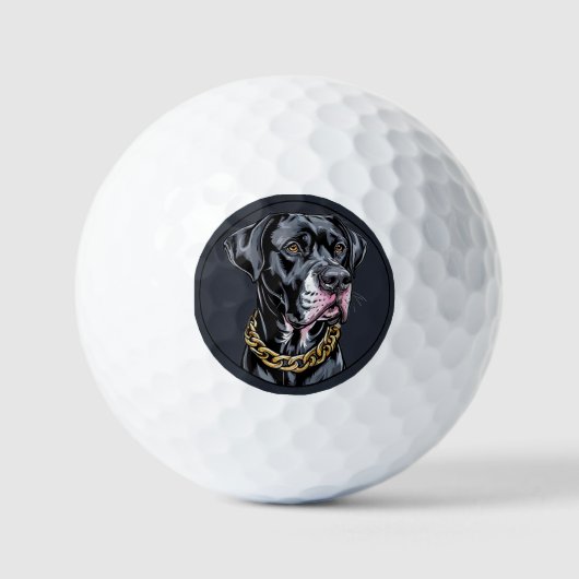 Luxuriöser schwarzer Hund mit Goldkette Golfball (Vorderseite)