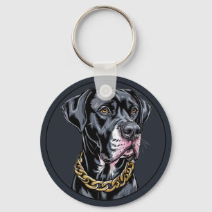 Luxuriöser schwarzer Hund mit Goldkette Schlüsselanhänger