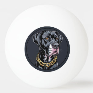 Luxuriöser schwarzer Hund mit Goldkette Tischtennisball