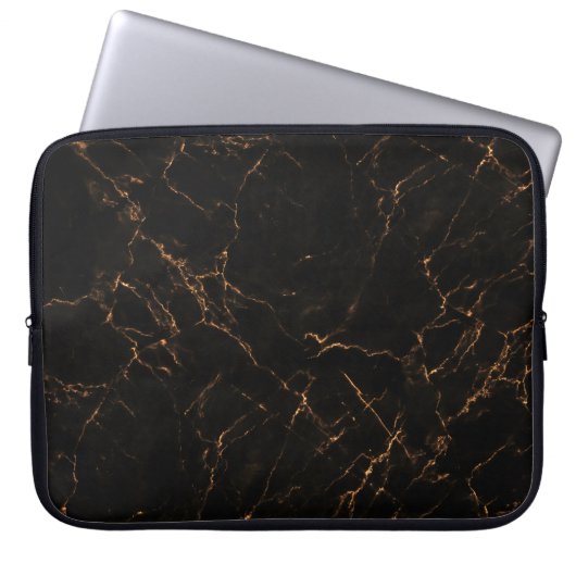Luxuriöser schwarzer Marmor: Elegante Textur Laptopschutzhülle (Vorderseite)