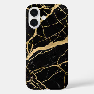 Luxuriöser schwarzer Marmor mit goldenen Adern iPhone 16 Hülle