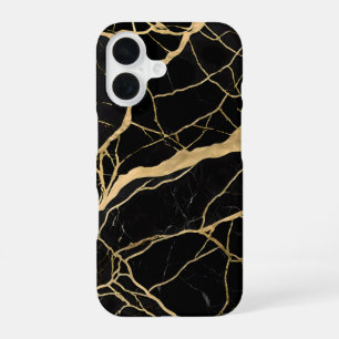 Luxuriöser schwarzer Marmor mit goldenen Adern iPhone 16 Hülle