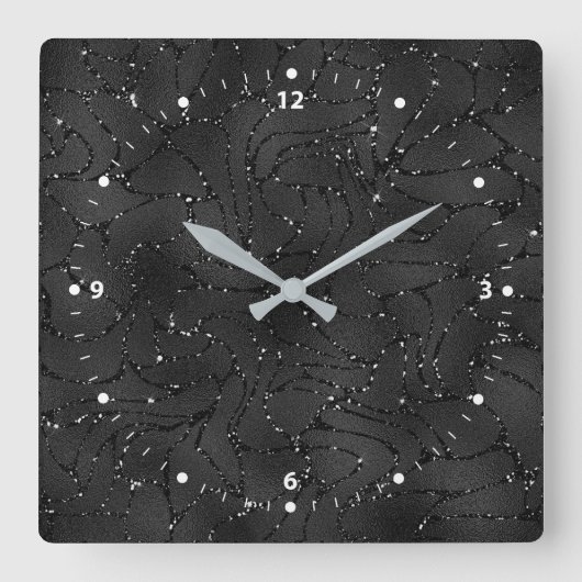 Luxuriöser schwarzer monochromatischer glatter Hin Quadratische Wanduhr (Vorderseite)