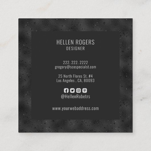 Luxuriöser schwarzer monochromatischer Hintergrund Quadratische Visitenkarte (Rückseite)