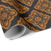 Luxuriöser schwarzer & orangefarbener Damast Geschenkpapier (Rolleneckpunkt)