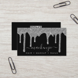 Luxuriöser schwarzer silberner Glitter-Drips-QR-Co Visitenkarte