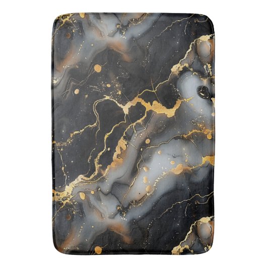 Luxuriöser schwarzer und goldfarbener Marmorboden Badematte (Vorderseite Vertikal)