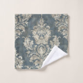 Luxuriöser SilberDamast auf blauem Hintergrund Badhandtuch Set (Waschlappen)