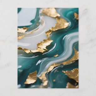 Luxuriöser Türkis-Goldblatt-Fluid-Marmor Postkarte