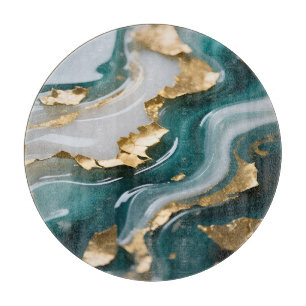 Luxuriöser Türkis-Goldblatt Fluid-Marmor Schneidebrett