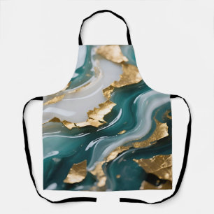 Luxuriöser Türkis-Goldblatt Fluid-Marmor Schürze