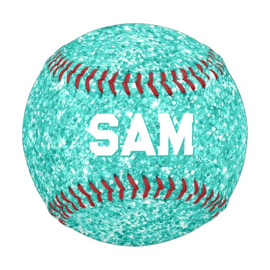 Luxuriöser türkisfarbener Glitzer Fett Sport Monog Baseball (Vorderseite)