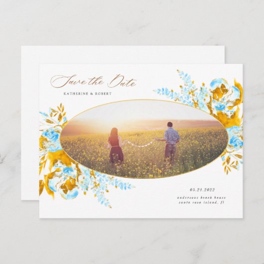 luxuriöser, türkisfarbener Save the Date Postkarte (Vorne/Hinten)