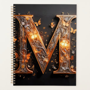 Luxuriöser, verzierter goldener Monogramm-Buchstab Planer