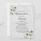 Luxuriöser weißer Glitzer mit Blumen Quinceañera Einladung (Vorderseite)
