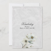 Luxuriöser weißer Glitzer mit Blumen Quinceañera Einladung (Rückseite)