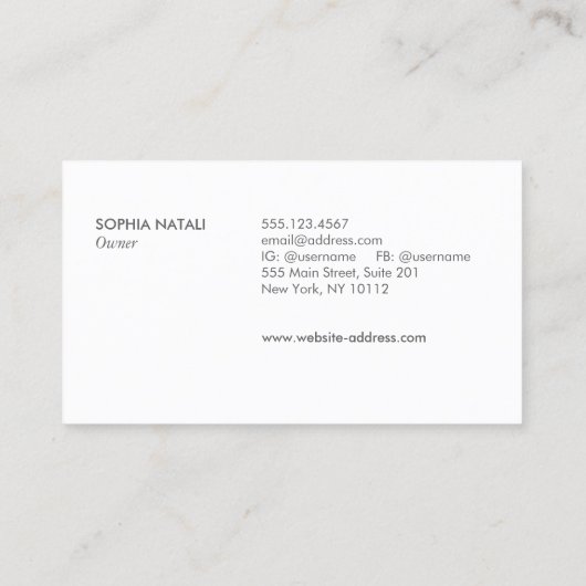Luxuriöser weißer Marmor und Silberstreifen Visitenkarte (Rückseite)