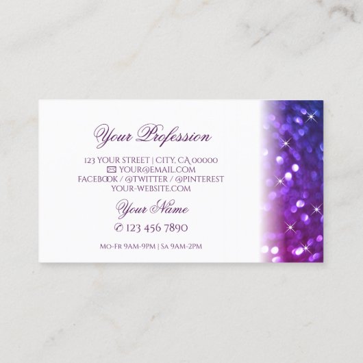 Luxuriöser weißer Rosa Lila Sparkle Glitzer Stilvo Visitenkarte (Rückseite)