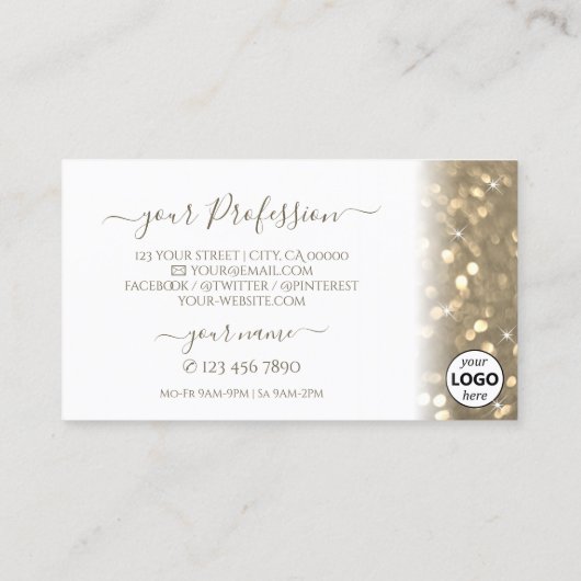 Luxuriöser Weißgoldglanz-Glitzer mit Logo Visitenkarte (Rückseite)