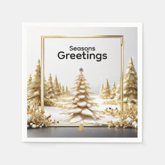 Luxuriöser Winter Weihnachten Goldener Schnee Wald Serviette