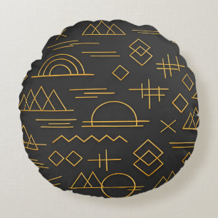 Luxuriöses 3D-goldgeprägtes geometrisches Muster  Rundes Kissen