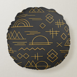 Luxuriöses 3D-goldgeprägtes geometrisches Muster Rundes Kissen