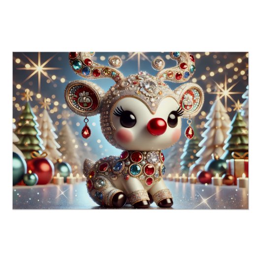 Luxuriöses 3D-Render von Rudolph mit mehrfarbig Poster (Vorderseite)