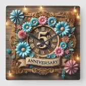Luxuriöses 5. Hochzeitstag Quadratische Wanduhr (Vorderseite)