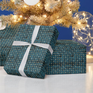 Luxuriöses Aquamarin & Gold Grid Geschenkwrap Geschenkpapier