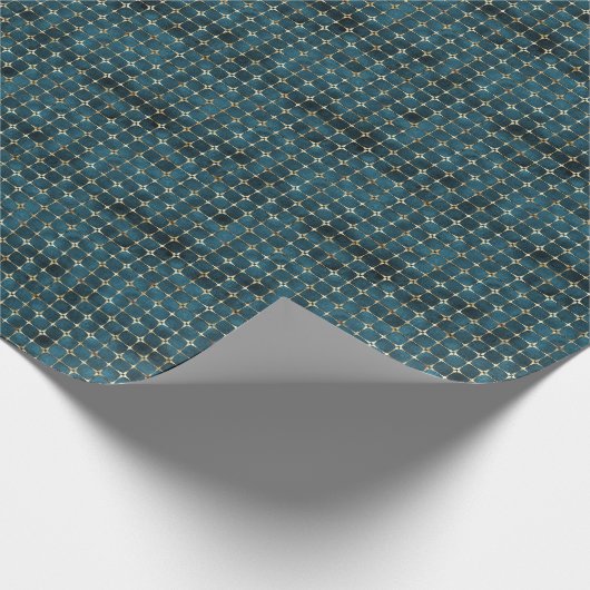 Luxuriöses Aquamarin & Gold Grid Geschenkwrap Geschenkpapier (Ecke)